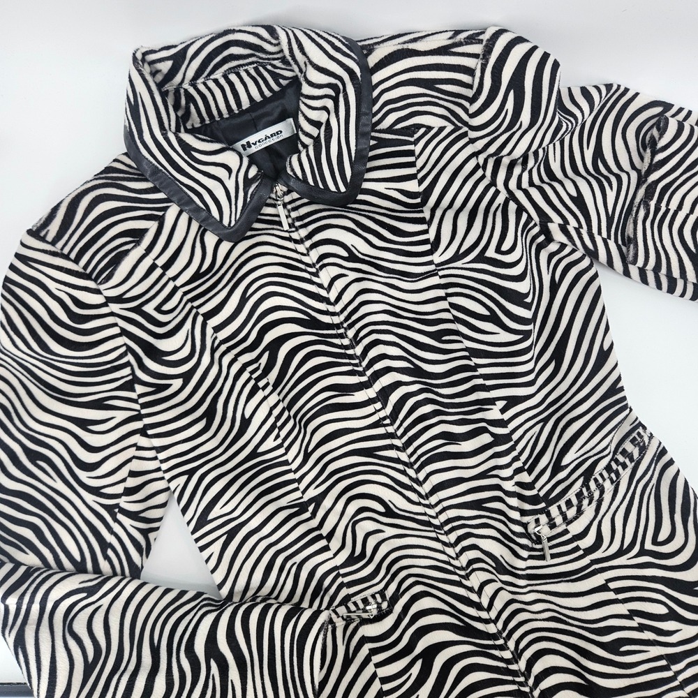 Vintage Nygard Collection Women 6 Blazer Zebra Animal Print Zip Y2K